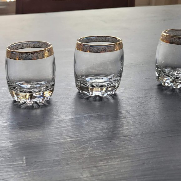 Vintage Pasabahce Gold Rimmed Roly Poly Low Ball Liquor Glasses Set Of 5 - Picture 9 of 13